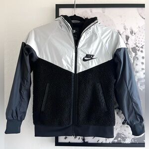 Nike Youth Black and Gray Sherpa Zip Up Track Jacket size Small